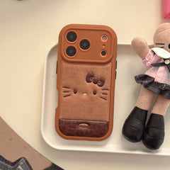 Brown plaid Rilakkuma emoji/Brown leopard print Kitty emoji rounded 3D phone case