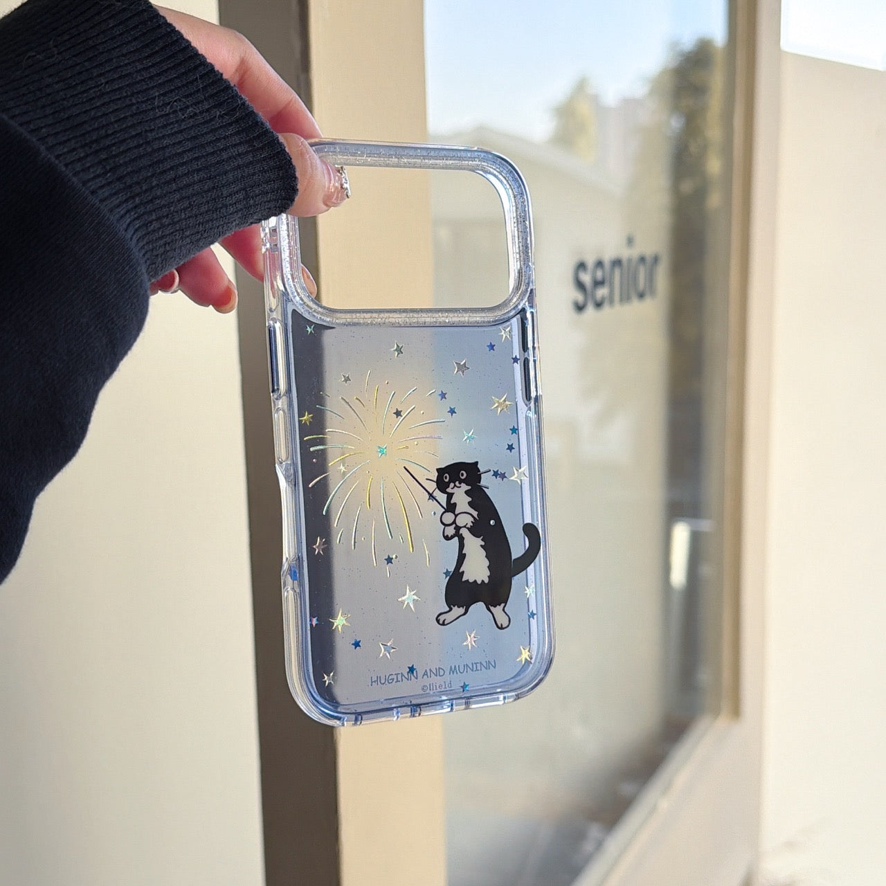 Black cat with fairy wand rounded edge phone case