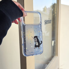 Black cat with fairy wand rounded edge phone case