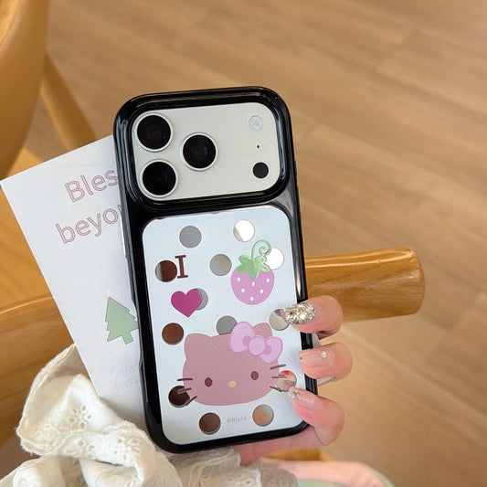 Polka Dot Strawberry Kitty Mirror iPhone Case | Y2K Aesthetic Cover