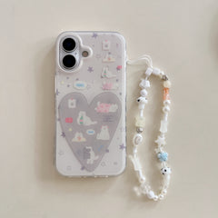 Minimalist Cream Cat Lover Case: Heart Patterned Protective Shell for iPhone 13-17 Series