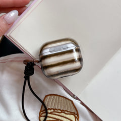 Retro striped coffee bean bear earphone case