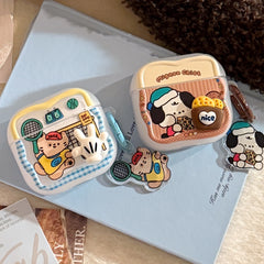 [Wave-shaped AirPods Earphone Cover] Translucent White 3D Biscuit Bag Dog + Brown Pizza Dog Hanging Ring
