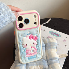 Snowflake hugging a snowman Kitty rounded 3D leather texture phone case