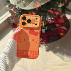 Orange plaid Kitty emoji large window phone case