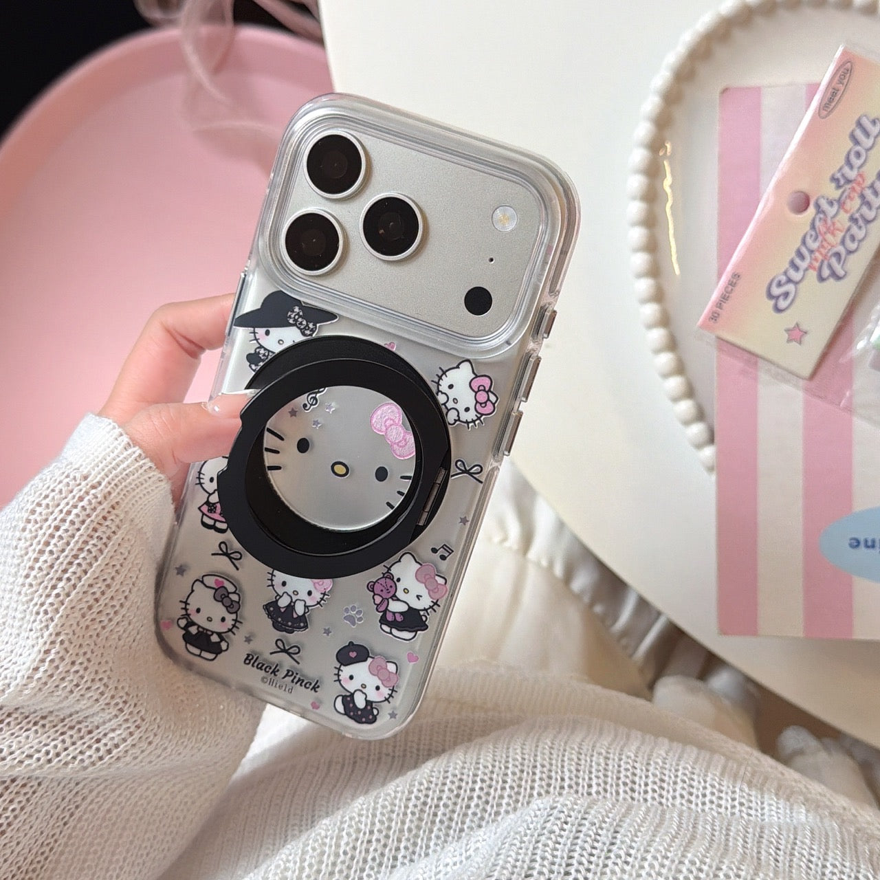 Sweet & Cool Pink Bow Kitty iPhone Case with Built-in Stand