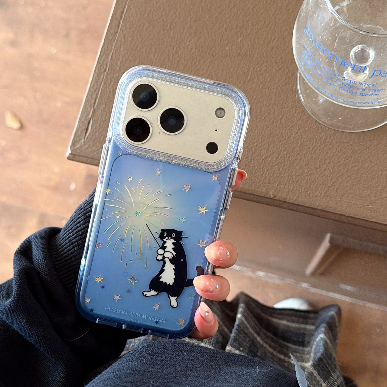 Black cat with fairy wand rounded edge phone case