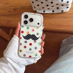 Retro Polka Dot Moustache Character Case | Quirky Aesthetic Shell