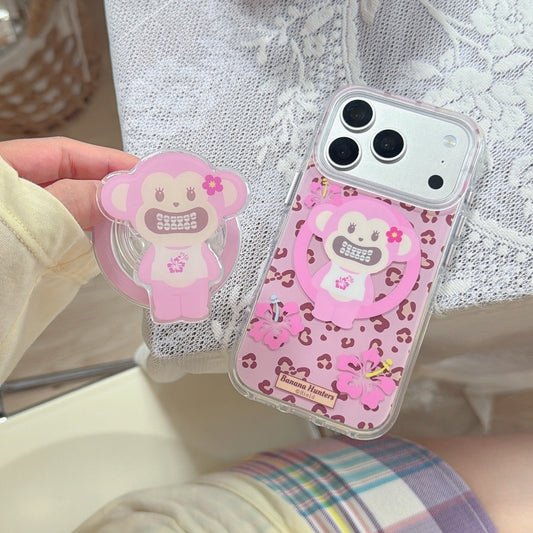 Edgy Leopard Flower Monkey Magnetic iPhone Case | Punk Kawaii Style