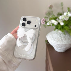 Magnetic Elegant White Bow & Diamond Gilded Case | Luxury Coquette Cover