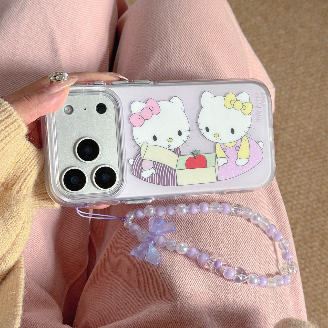 Pastel Purple Hello Kitty with Apples Phone Case for iPhone 13-17 Pro Max