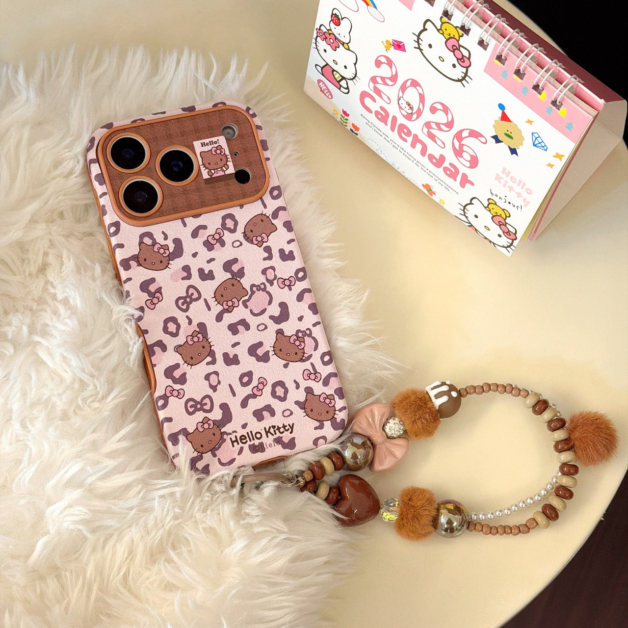 Pink leopard print brown kitty large window phone case