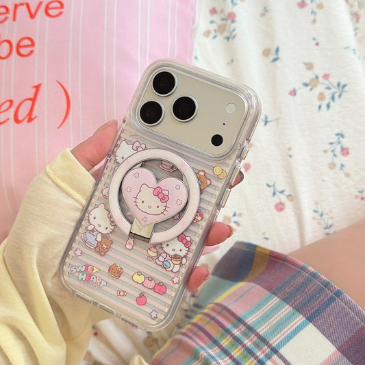Magnetic Pink Striped Bear & Kitty Case | Cute Coquette Tech Accessory