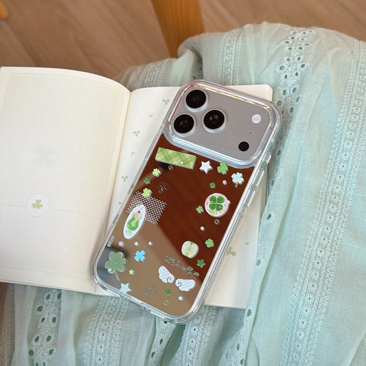 Green Apple & Clover Mirror Case | Lucky Charm Aesthetic Cover