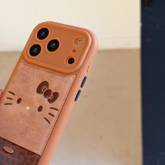 Brown plaid Rilakkuma emoji/Brown leopard print Kitty emoji rounded 3D phone case