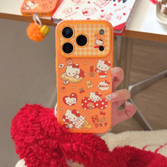 Orange polka dot Apple Kitty large window phone case