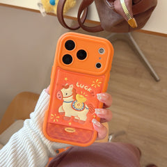 Orange-based 3D Apple phone case with gold ingot and pony design