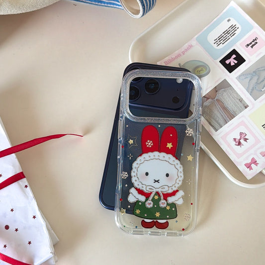 Red hat Miffy Christmas phone case with gilded rounded edges and airbag design