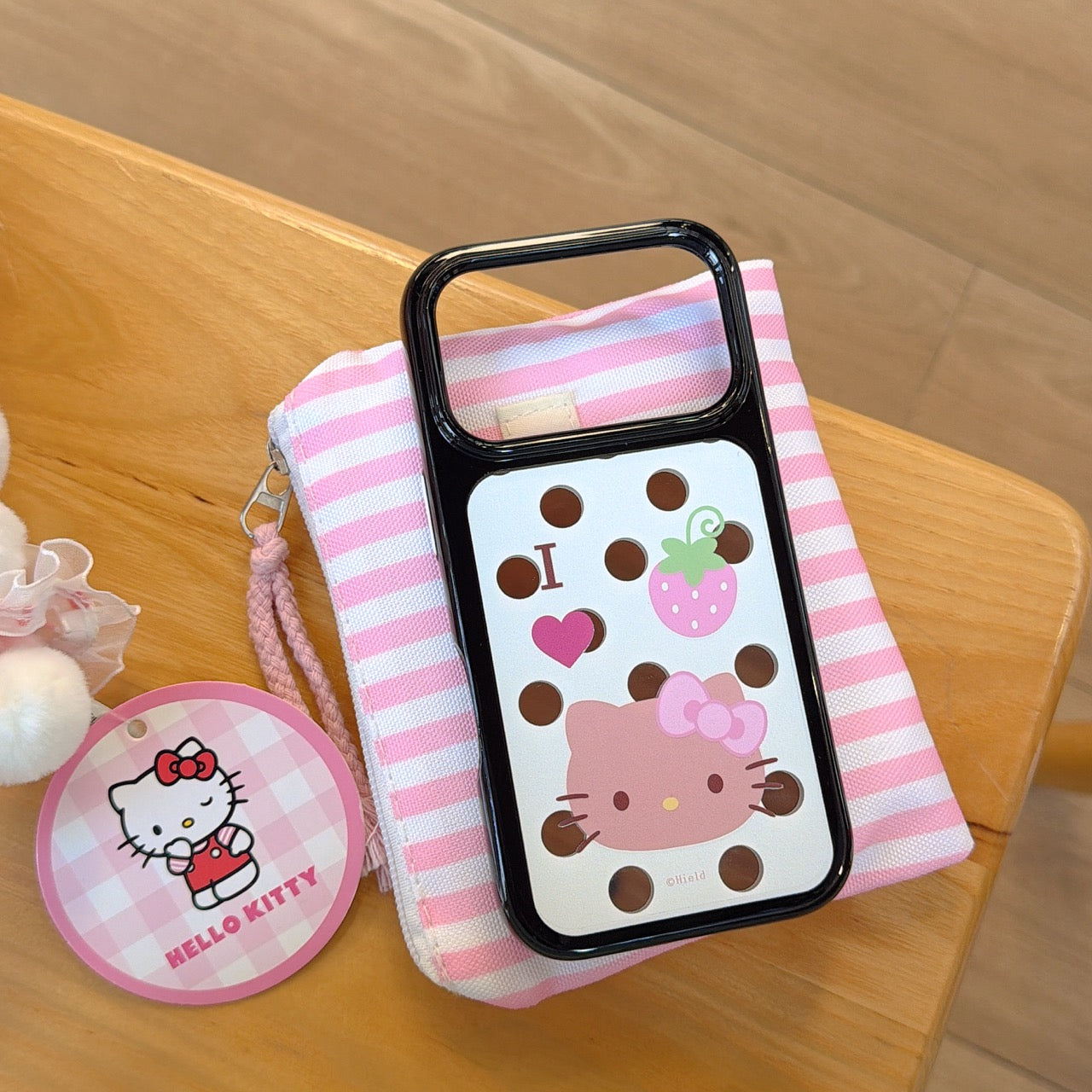Polka Dot Strawberry Kitty Mirror iPhone Case | Y2K Aesthetic Cover
