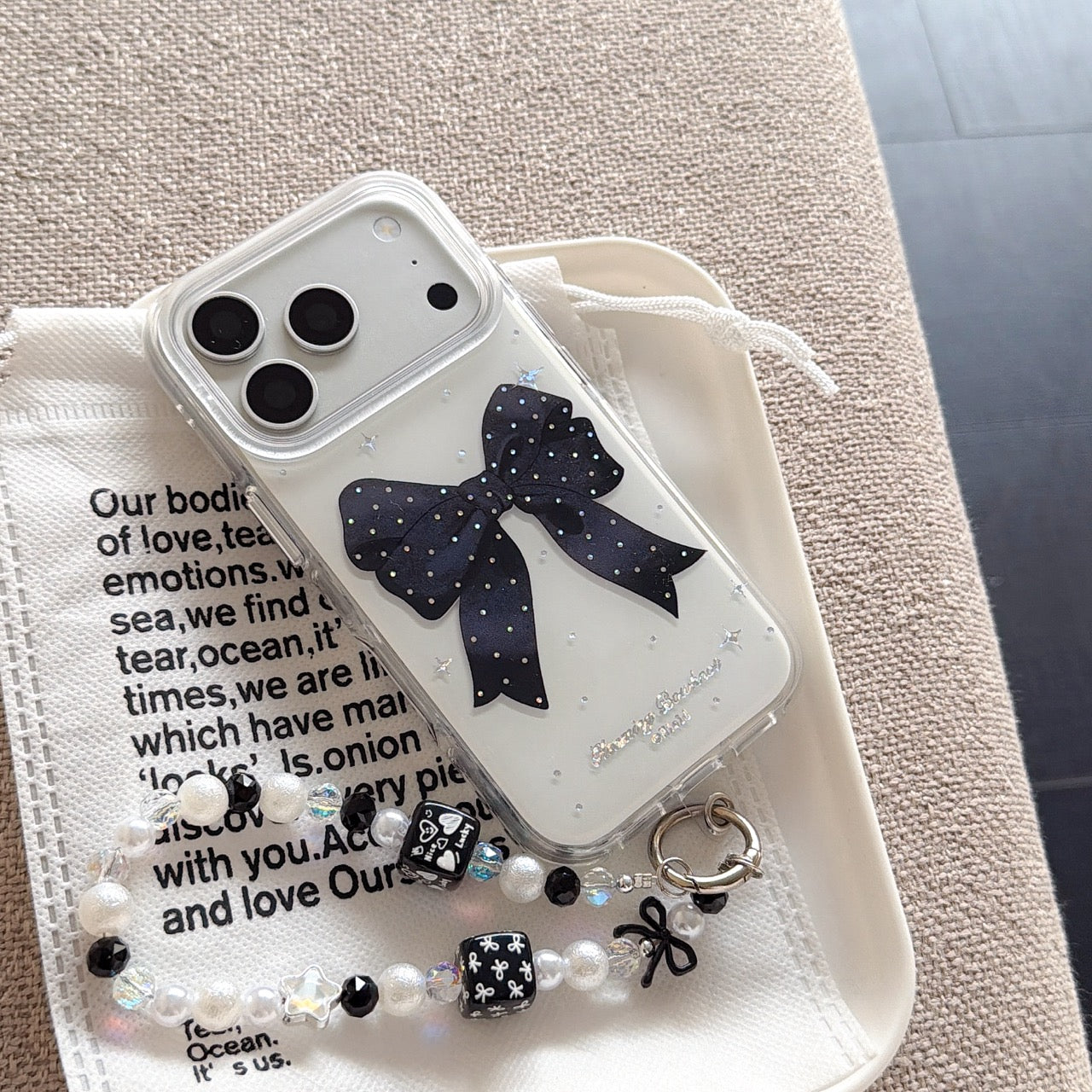Chic Black Bow & Diamond Gilded Edge Cover | Gothic Lolita Aesthetic