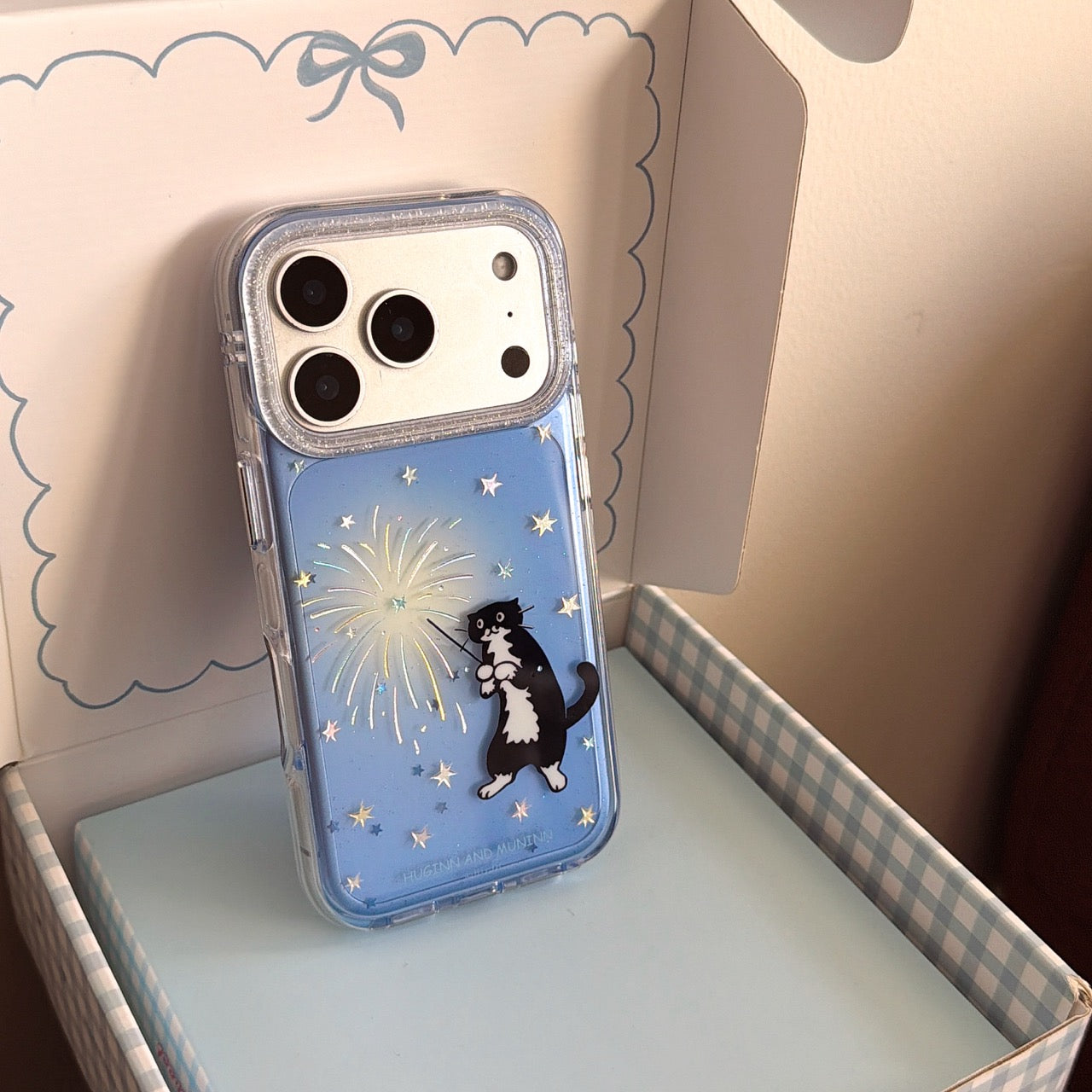 Black cat with fairy wand rounded edge phone case