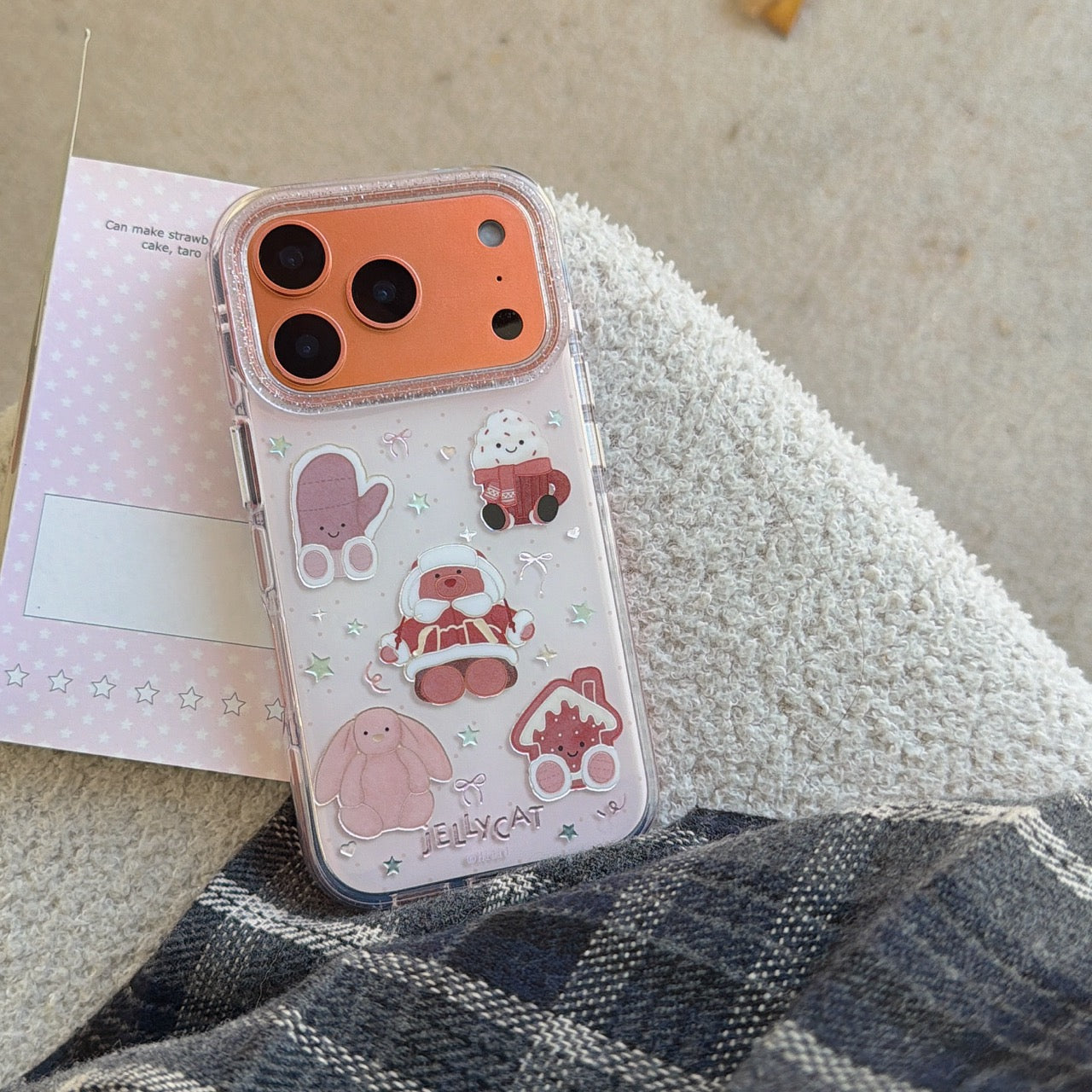 Pinkish-brown winter jellycat gold-plated rounded edge phone case