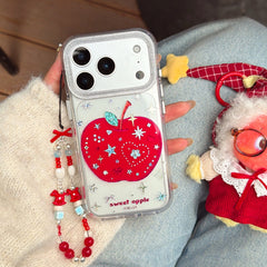 Sparkly Glitter Clear Red Apple Phone Case for iPhone 13-17 Pro Max