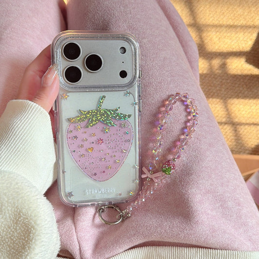 Gilded colored diamond pink strawberry phone case