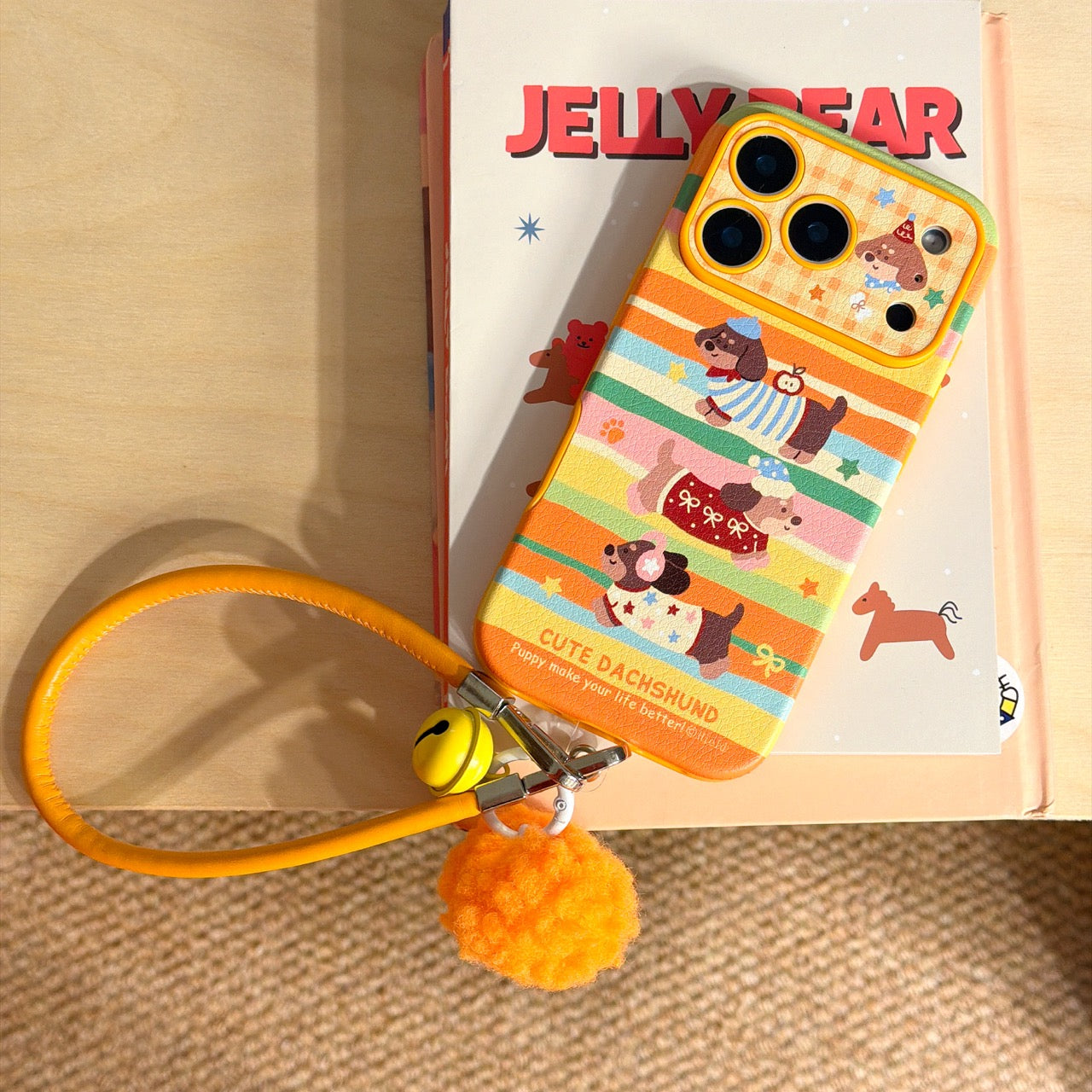 Colorful striped three dachshund phone case