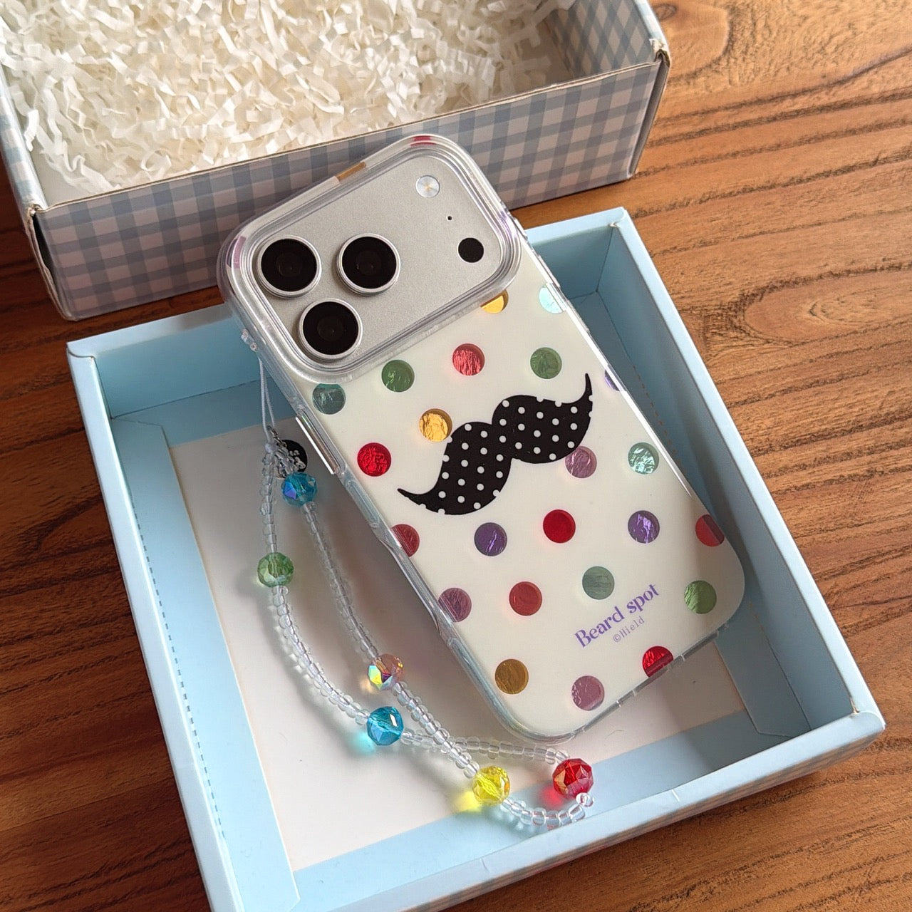 Retro Polka Dot Moustache Character Case | Quirky Aesthetic Shell