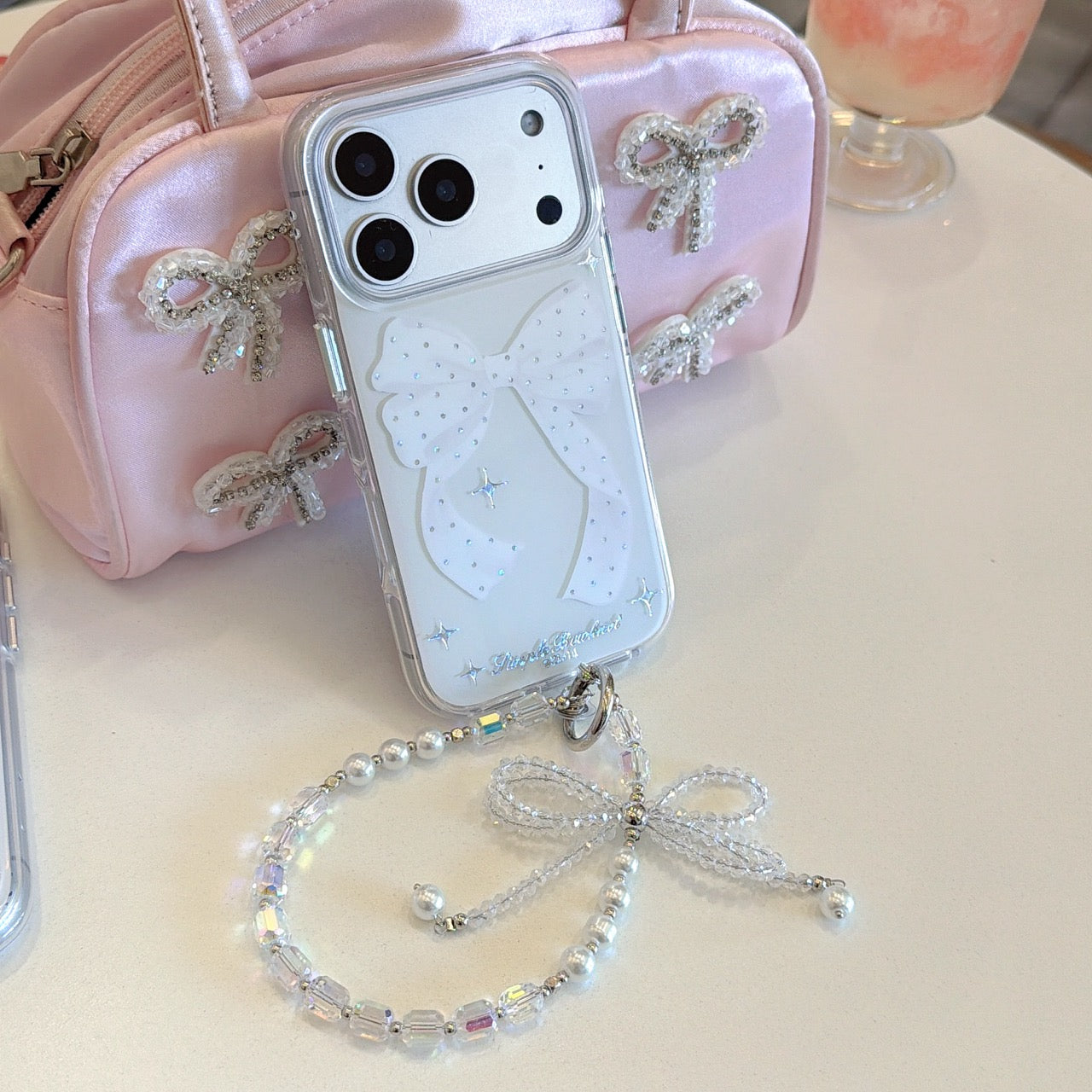 Minimalist Soft Ribbon & Diamond Accents Case: Premium Protection for iPhone 13-17 Series