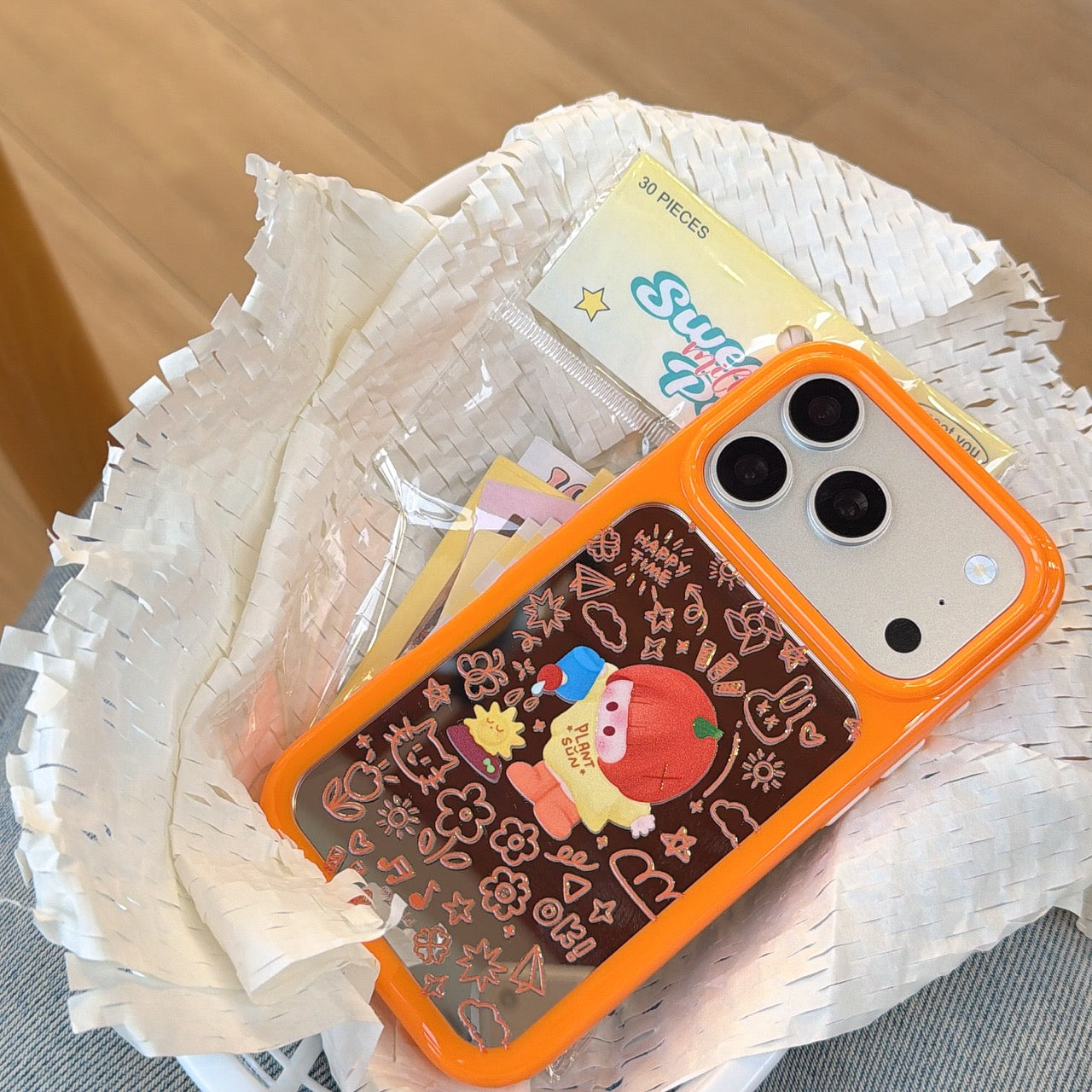 Vibrant Orange Floral Yoyo-chan Mirror Case | Trendy Y2K Mirror Shell
