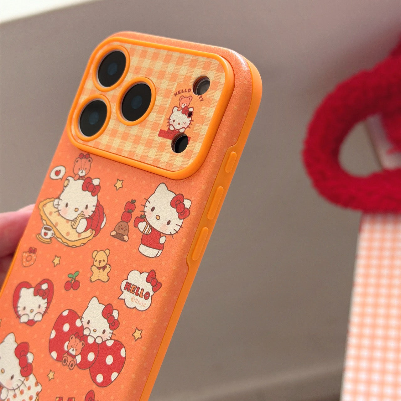 Orange polka dot Apple Kitty large window phone case