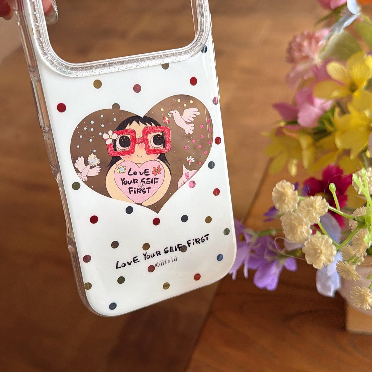 Kawaii Colorful Polka Dot Heart & Character Case | Aesthetic IMD Cover