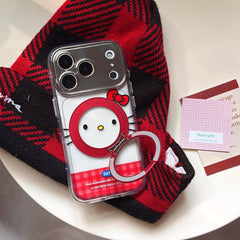Red & Orange Hello Kitty Emoji Phone Case with Stand for iPhone 13-17 Pro Max
