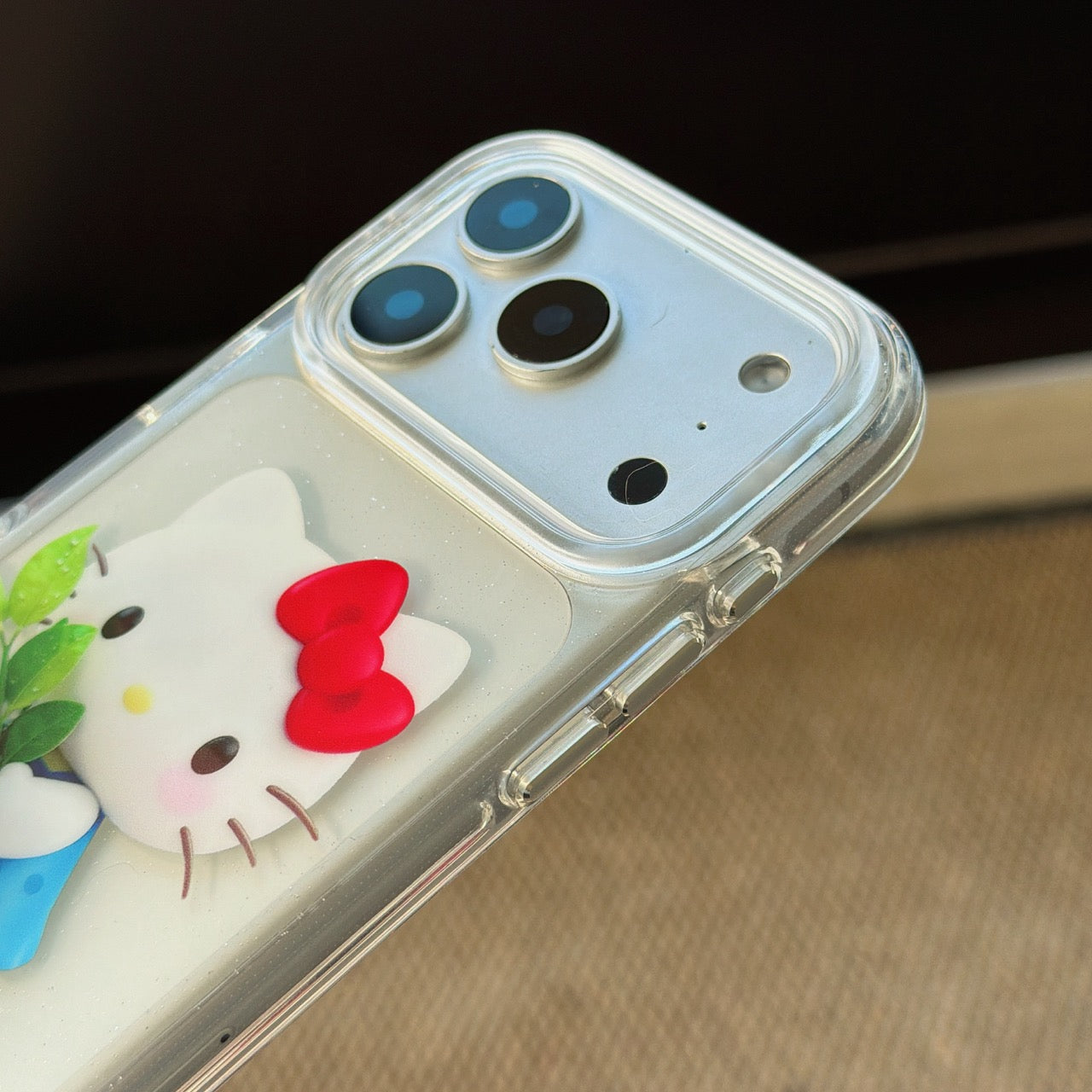 Kitty round-edged airbag double-sided phone case with pomelo leaf design