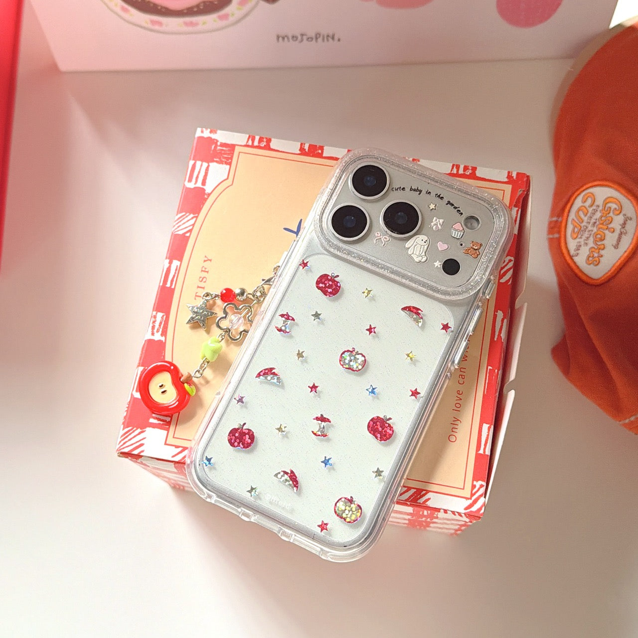 Colorful star pattern multiple Apple logo round-edge iPhone case