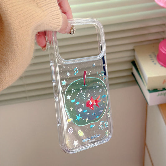 Gilded Iridescent Green Apple Goldfish Phone Case for iPhone 13-17 Pro Max