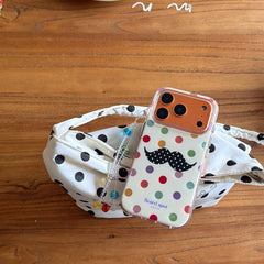 Retro Polka Dot Moustache Character Case | Quirky Aesthetic Shell