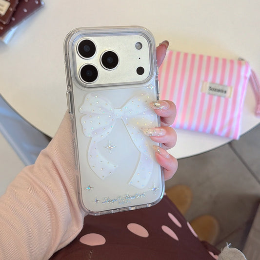 Minimalist Soft Ribbon & Diamond Accents Case: Premium Protection for iPhone 13-17 Series