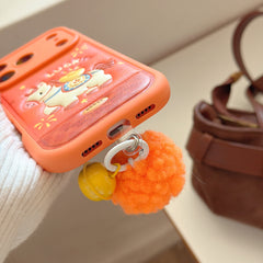 Orange-based 3D Apple phone case with gold ingot and pony design