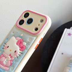 Snowflake hugging a snowman Kitty rounded 3D leather texture phone case