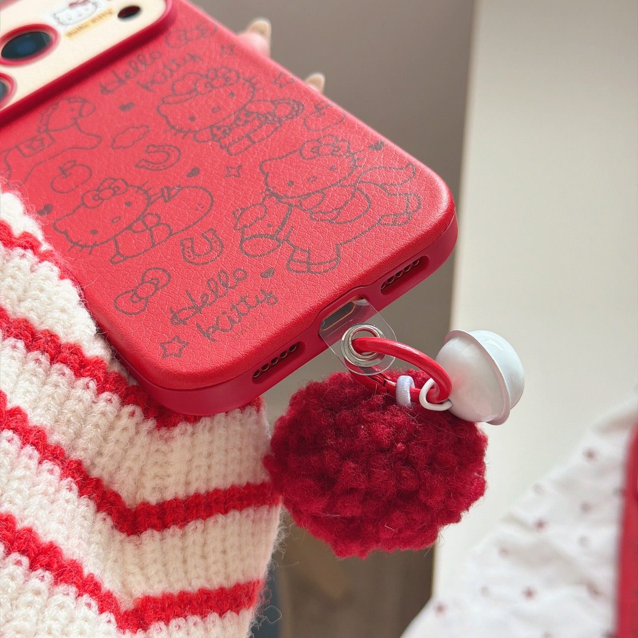 Red Striped Kitty Pony Phone Case for iPhone 14-17 Pro Max - Cute Playful Design - Playfulcase