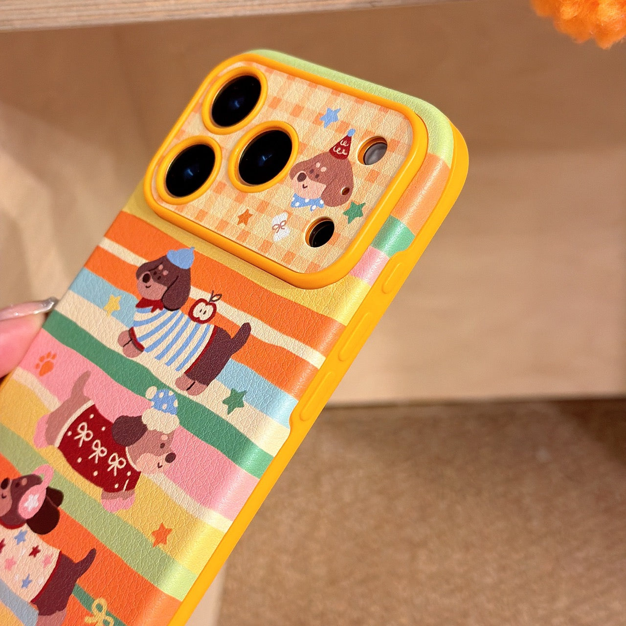 Colorful striped three dachshund phone case