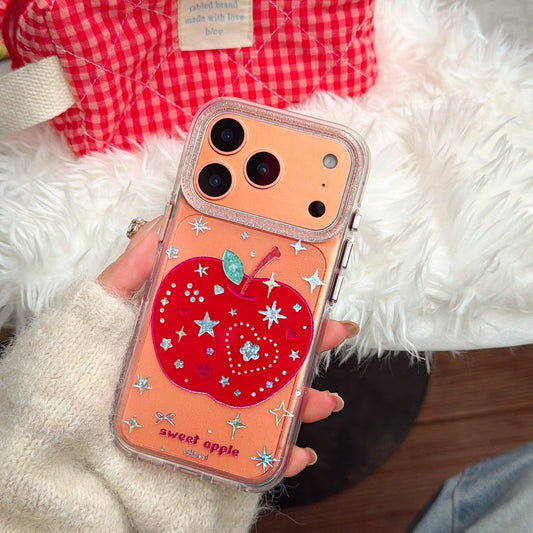 Sparkly Glitter Clear Red Apple Phone Case for iPhone 13-17 Pro Max