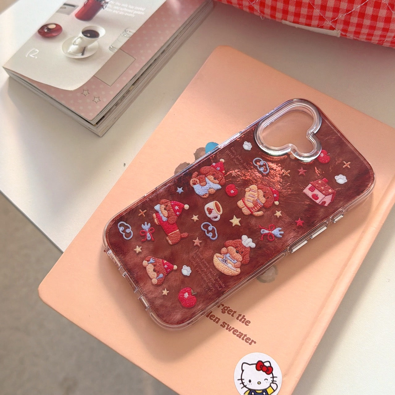 Brown plush red apple dachshund puppy anti-drop phone case