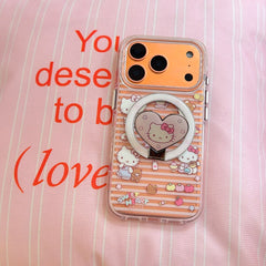 Magnetic Pink Striped Bear & Kitty Case | Cute Coquette Tech Accessory