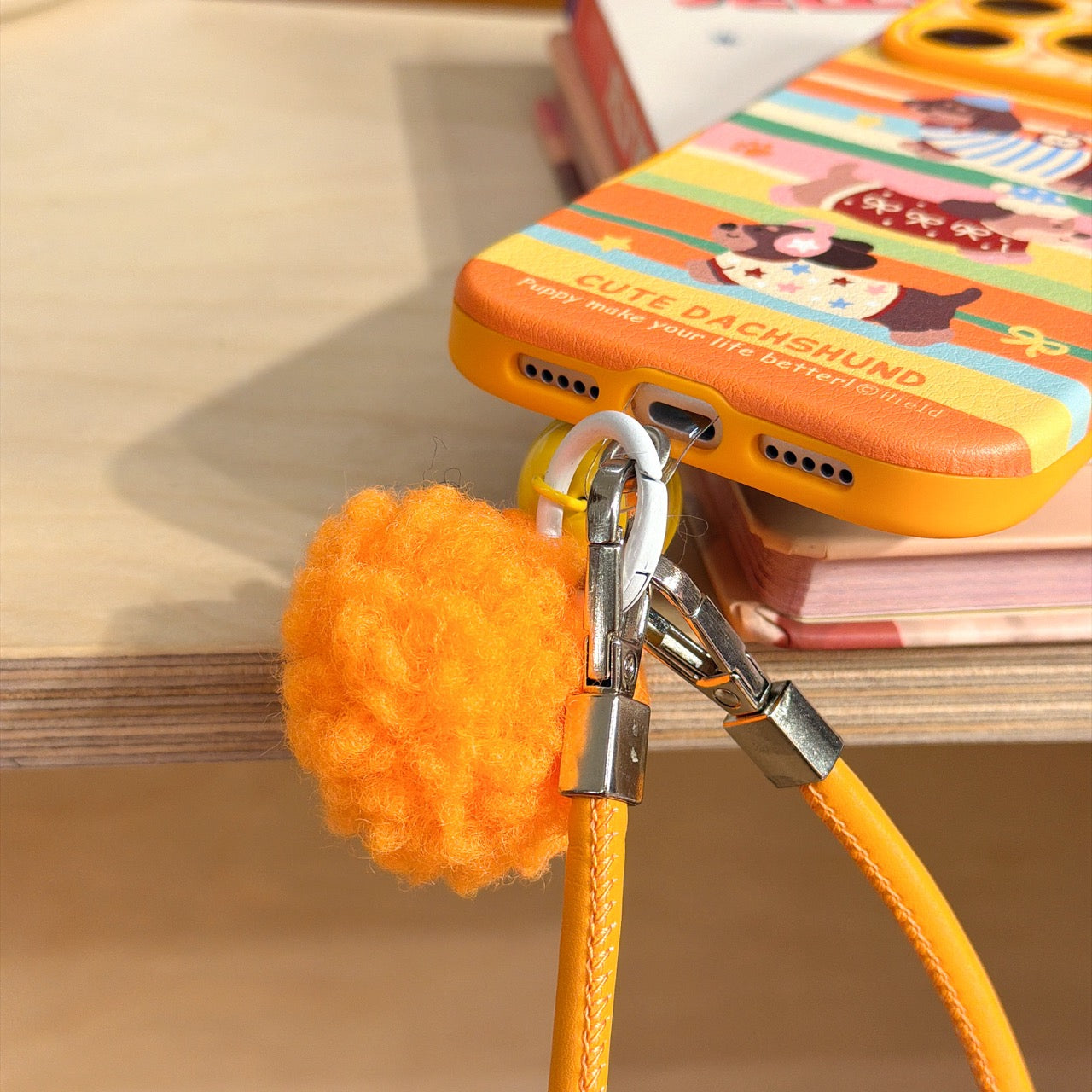 Colorful striped three dachshund phone case