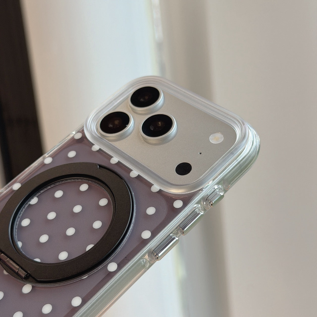 Chic Semi-Transparent Black Polka Dot Case with Integrated Stand