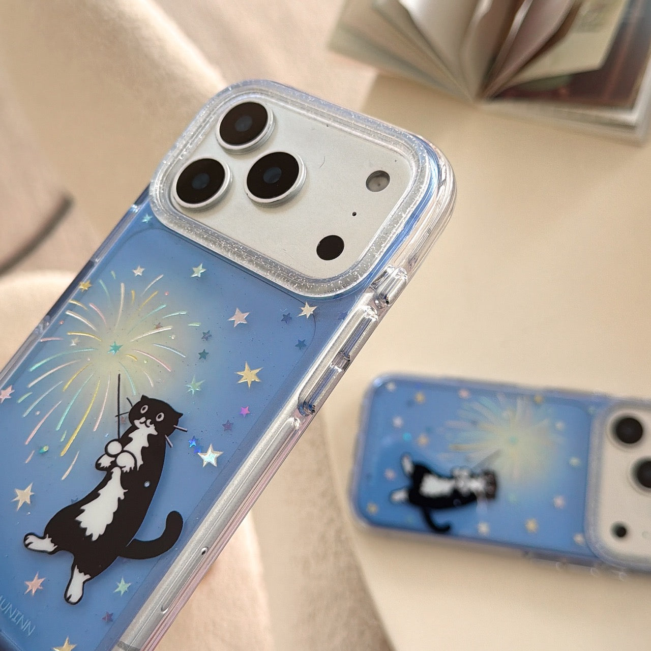 Black cat with fairy wand rounded edge phone case